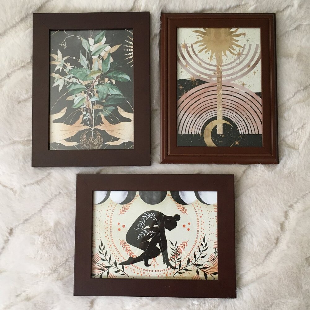 Set of 3 Modern Wood Frames Wiccan Witchy Art